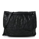 Crinkled Calfskin Matelasse Monogram Medium Niki Chain Satchel Black