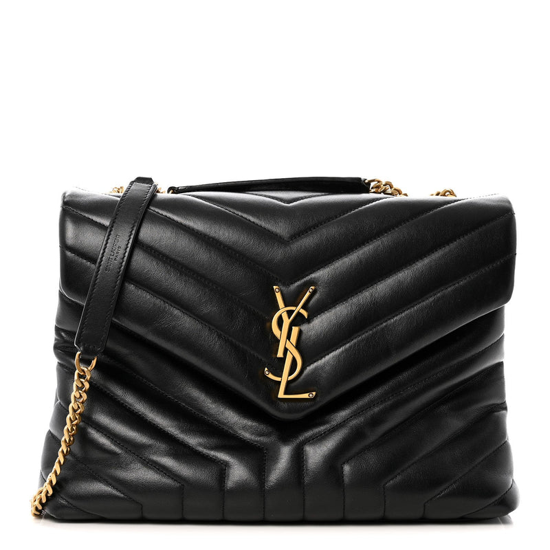 Calfskin Y Quilted Monogram Medium Loulou Chain Satchel Black