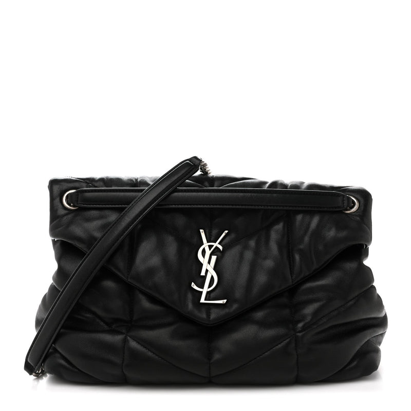 Lambskin Quilted Medium Loulou Puffer Monogram Chain Satchel Black