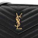 Grain De Poudre Matelasse Chevron Monogram Envelope Chain Wallet Black