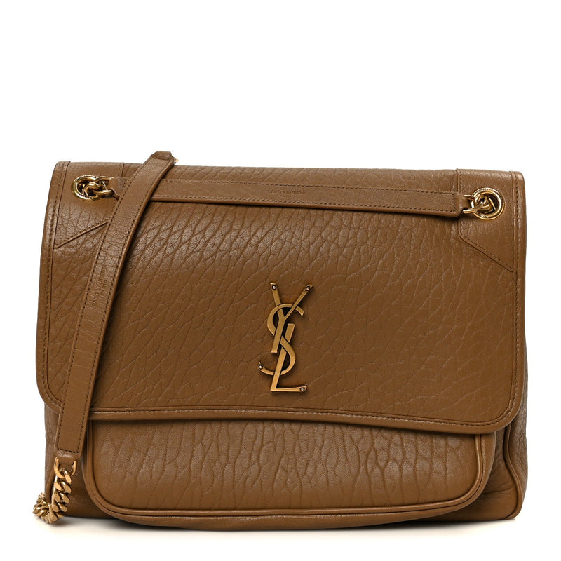 Grained Lambskin Monogram Large Niki Chain Satchel Dark Cork