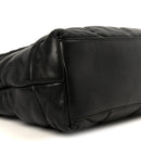 Lambskin Quilted Monogram Monochrome Medium Loulou Puffer Chain Satchel Black