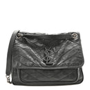 Crinkled Calfskin Matelasse Monogram Medium Niki Chain Satchel Storm