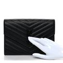 Grain De Poudre Matelasse Chevron Monogram Monochrome Envelope Clutch Black