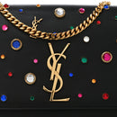 Calfskin Crystal Medium Monogram Kate Satchel Black