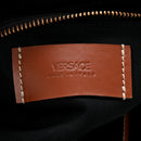 Coated Canvas Calfskin La Greca Signature Shoulder Bag Black Caramel