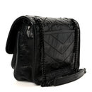 Crinkled Calfskin Matelasse Monogram Baby Niki Chain Satchel Black