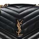 Calfskin Y Quilted Monogram Medium Loulou Chain Satchel Black