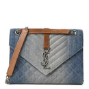 Denim Mixed Matelasse Triquilt Medium Monogram Envelope Satchel Blue