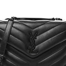 Calfskin Y Quilted Monogram Monochrome Small Loulou Chain Satchel Black