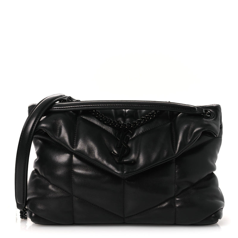 Lambskin Quilted Toy Loulou Puffer Monogram Monochrome Chain Satchel Black