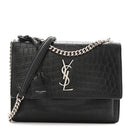 Calfskin Crocodile Embossed Medium Monogram Sunset Black