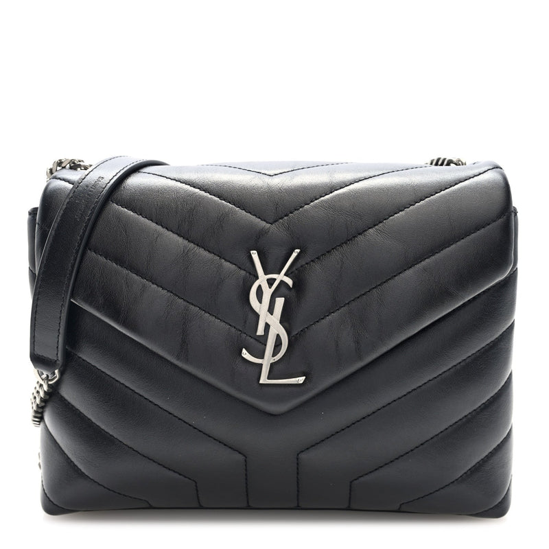 Calfskin Y Quilted Monogram Small Loulou Chain Satchel Black