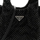Satin Crystal Soft Padded Small Double Handled Shoulder Bag Black