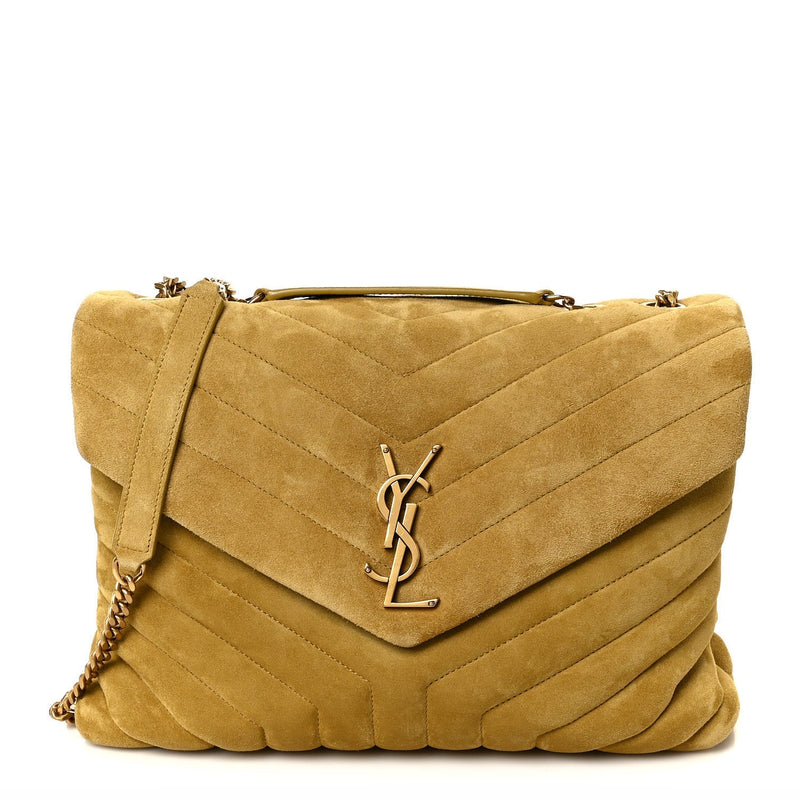 Suede Y Quilted Monogram Medium Loulou Chain Satchel Chartreuse