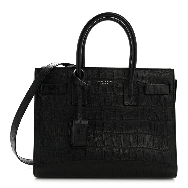 Calfskin Crocodile Embossed Baby Sac De Jour Black