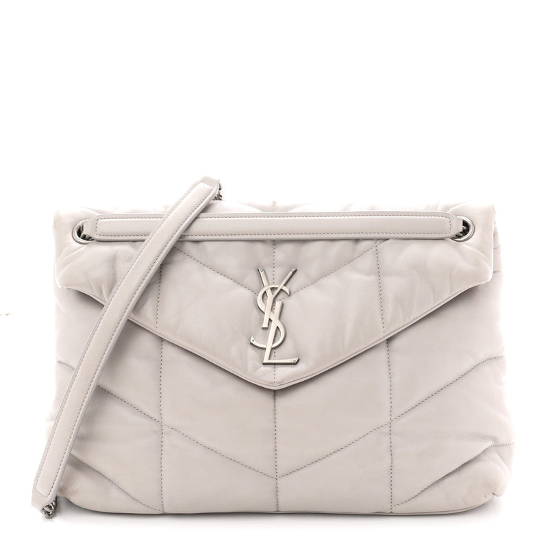 Lambskin Quilted Medium Loulou Puffer Monogram Chain Satchel Granite