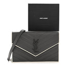 Grain De Poudre Matelasse Chevron Monogram Envelope Chain Wallet Asphalt White