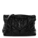 Lambskin Quilted Monogram Monochrome Small Loulou Puffer Chain Satchel Black