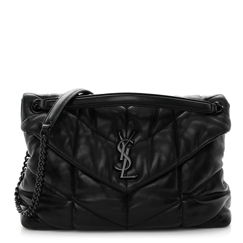 Lambskin Quilted Monogram Monochrome Small Loulou Puffer Chain Satchel Black