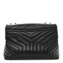 Calfskin Y Quilted Monogram Monochrome Large Loulou Chain Satchel Black