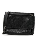 Crinkled Calfskin Matelasse Monogram Medium Niki Chain Satchel Black