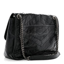 Crinkled Calfskin Matelasse Monogram Medium Niki Chain Satchel Black