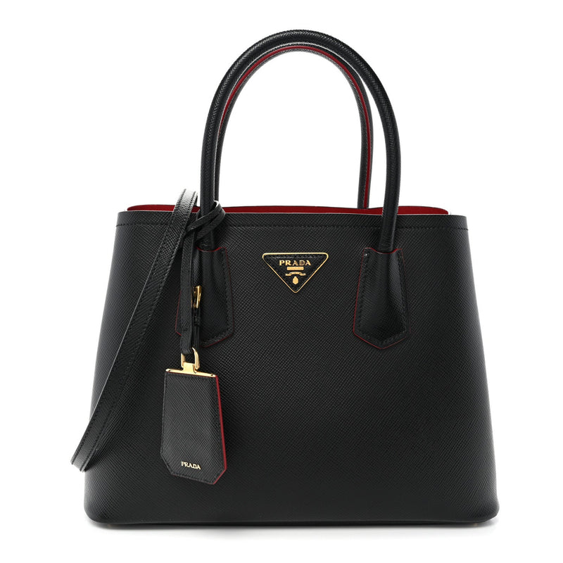 Saffiano Cuir Small Double Bag Black Fuoco