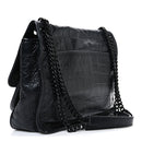 Crocodile Embossed Lambskin Monogram Medium Niki Chain Satchel Black