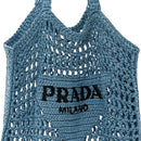 Yarn Raffia Effect Crochet Logo Embroidered Tote Bag Celeste