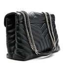 Calfskin Y Quilted Monogram Medium Loulou Chain Satchel Black