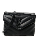 Calfskin Y Quilted Monogram Monochrome Toy Loulou Crossbody Bag Black