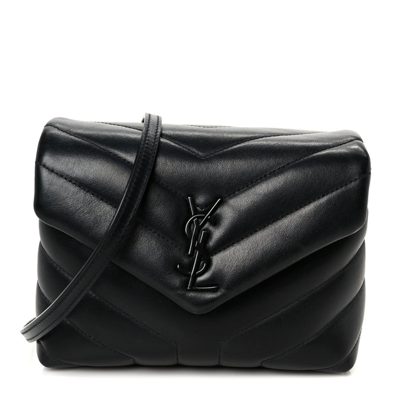 Calfskin Y Quilted Monogram Monochrome Toy Loulou Crossbody Bag Black