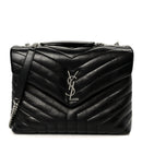 Calfskin Y Quilted Monogram Medium Loulou Chain Satchel Black