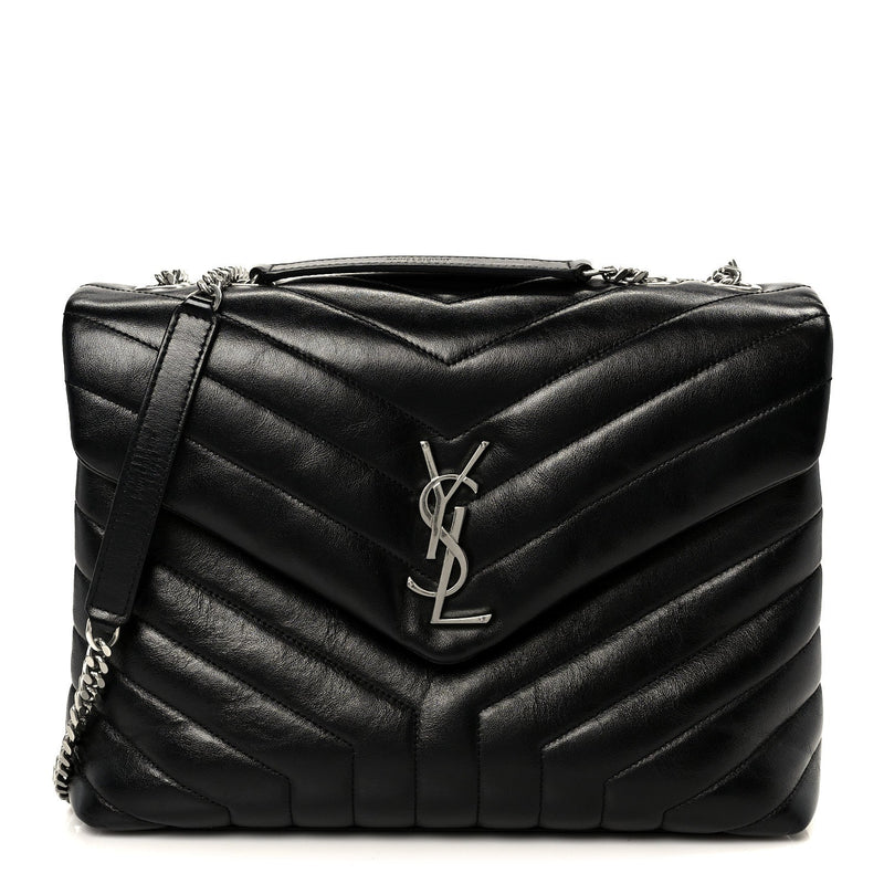 Calfskin Y Quilted Monogram Medium Loulou Chain Satchel Black