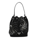 Tessuto Saffiano Ricamo Sequin Crystal Embellished Mini Re-Edition 1978 Bucket Bag Black