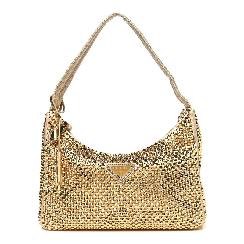 Satin Crystal Mini Re-Edition 2000 Bag Platino