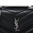 Calfskin Y Quilted Monogram Small Loulou Chain Satchel Black
