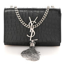 Calfskin Crocodile Embossed Small Classic Monogram Kate Tassel Satchel Black