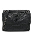Crinkled Calfskin Matelasse Monogram Medium Niki Chain Satchel Black