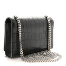 Calfskin Crocodile Embossed Small Classic Monogram Kate Tassel Satchel Black