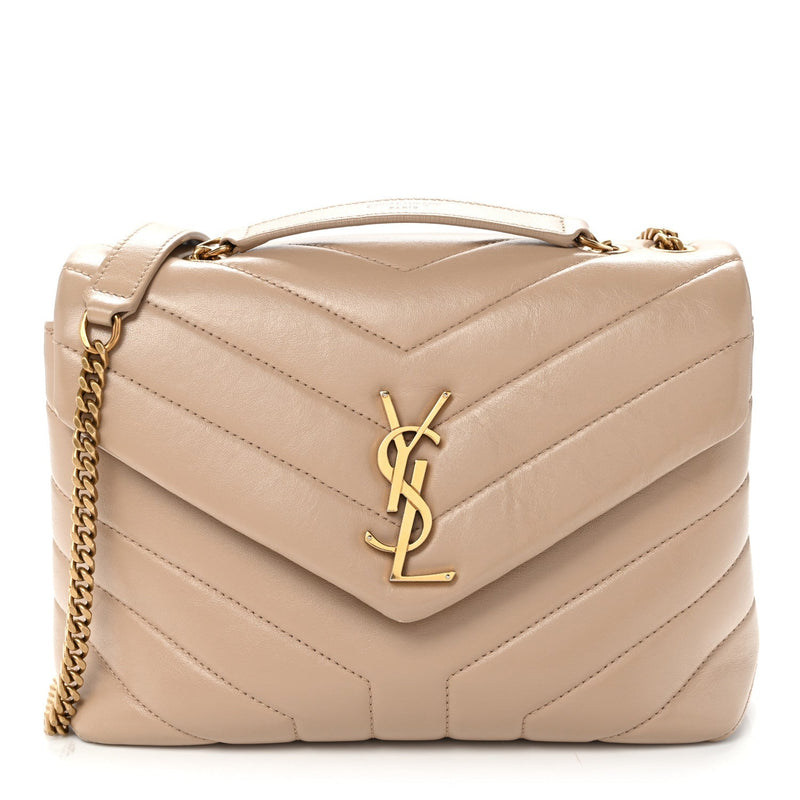 Calfskin Y Quilted Monogram Small Loulou Chain Satchel Dark Beige
