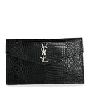 Calfskin Crocodile Embossed Uptown Monogram Pouch Black