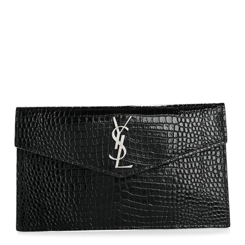 Calfskin Crocodile Embossed Uptown Monogram Pouch Black