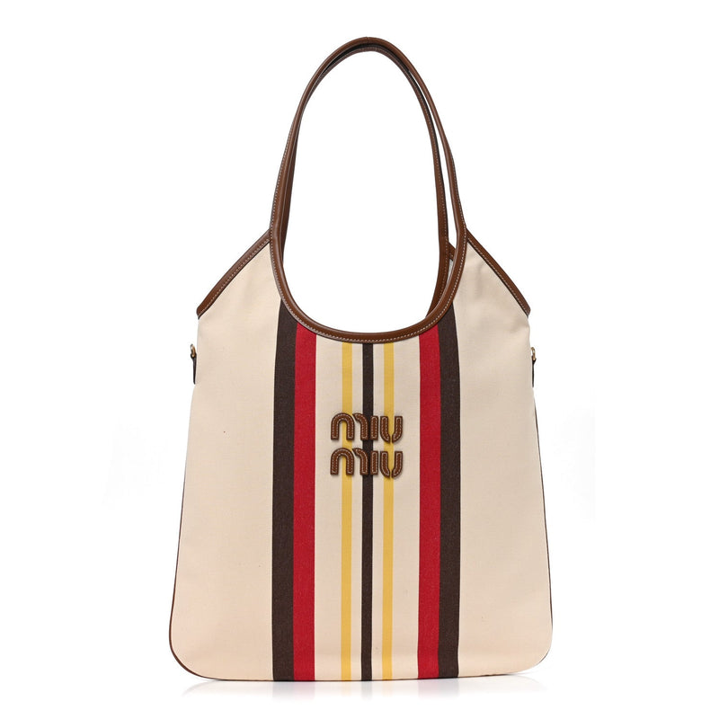 Canvas Calfskin Striped Ivy Beige Naturale Moro