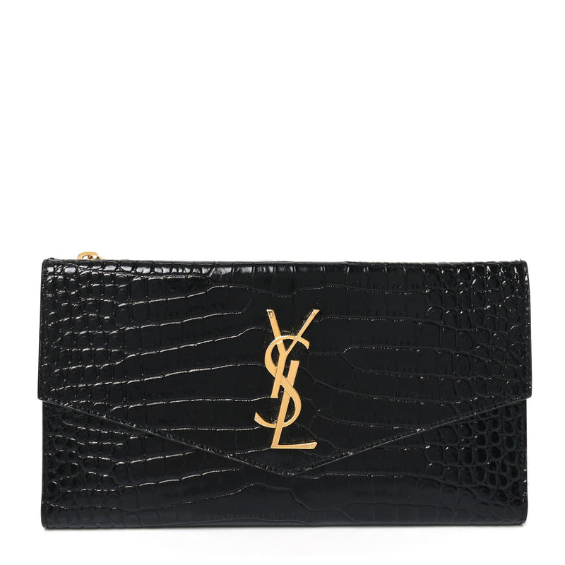 Calfskin Crocodile Embossed Monogram Uptown Wallet Black