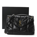 Lambskin Quilted Medium Loulou Puffer Monogram Chain Satchel Black