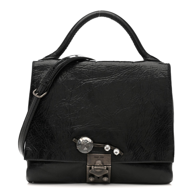 Vitello Shine Crystal Shoulder Bag Black