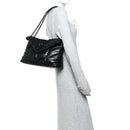 Lambskin Quilted Monogram Monochrome Medium Loulou Puffer Chain Satchel Black