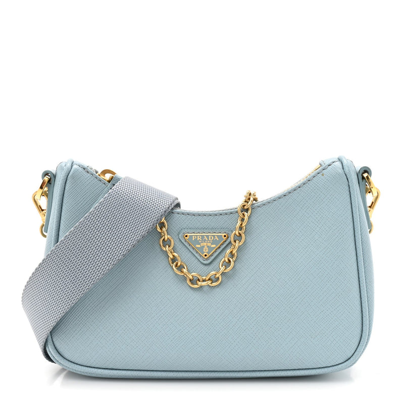 Saffiano Lux Re-Edition 2005 Mini Shoulder Bag Celeste